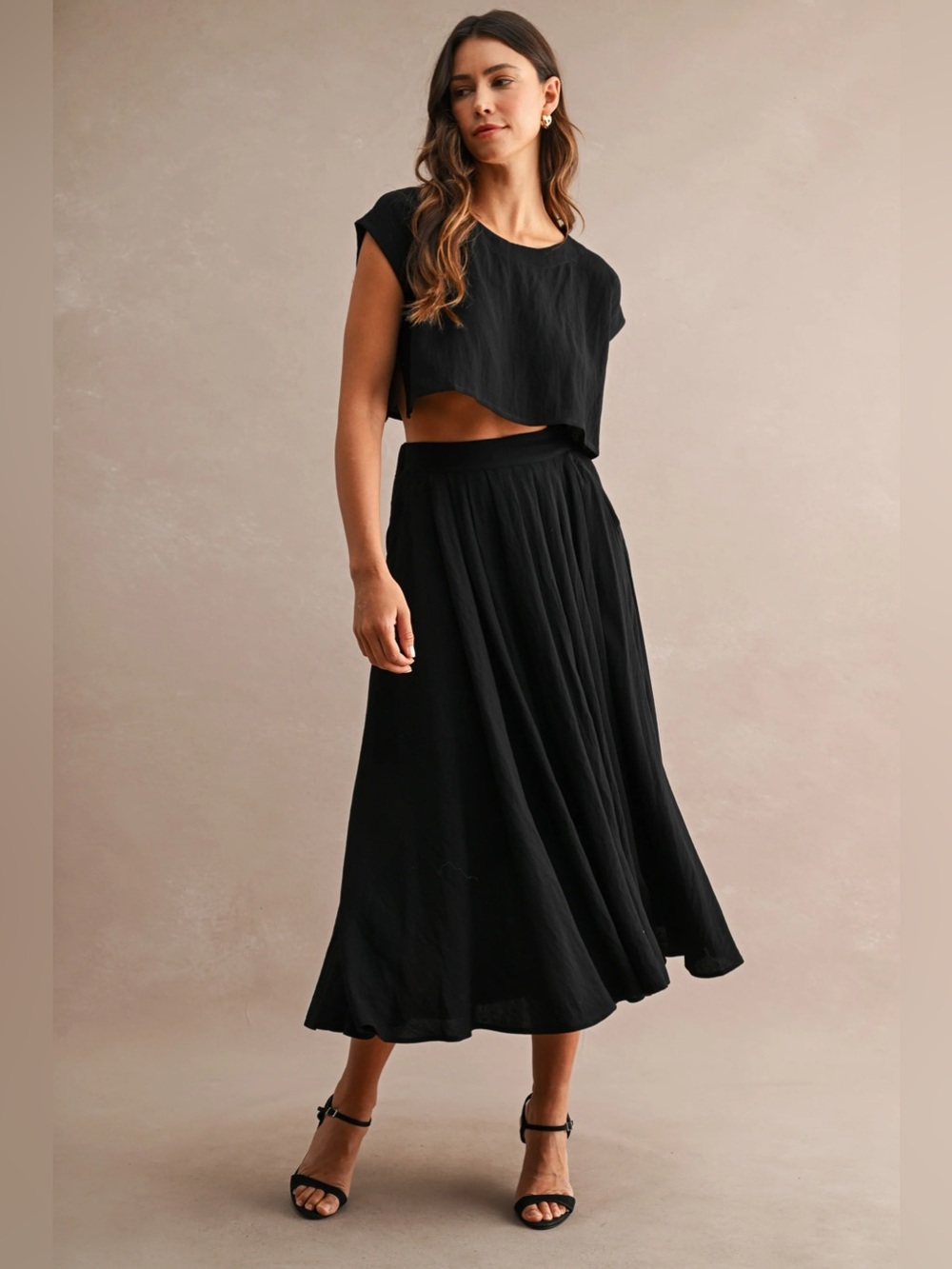 NWT Black Crop Top and Midi Skirt Set | 2 Piece Matching Set | Chic Fall Set - Picture 2 of 4